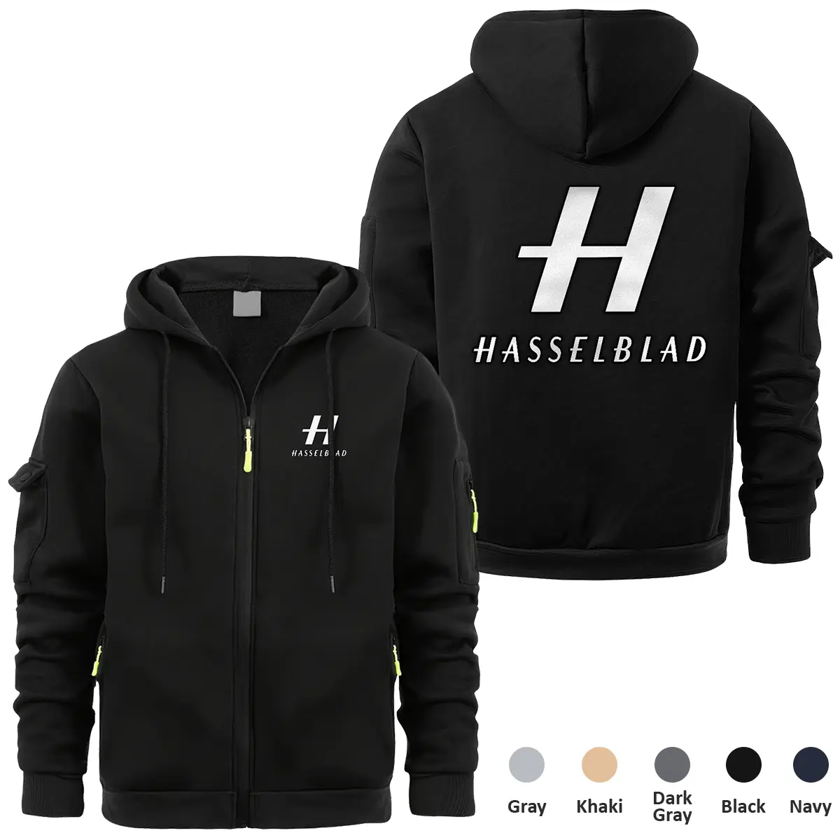 Hasselblad Photography Videography Exclusive Logo Full Zipper Sweatshirt Hoodie with Arm Pocket MFY241114AHSBFZH - Black