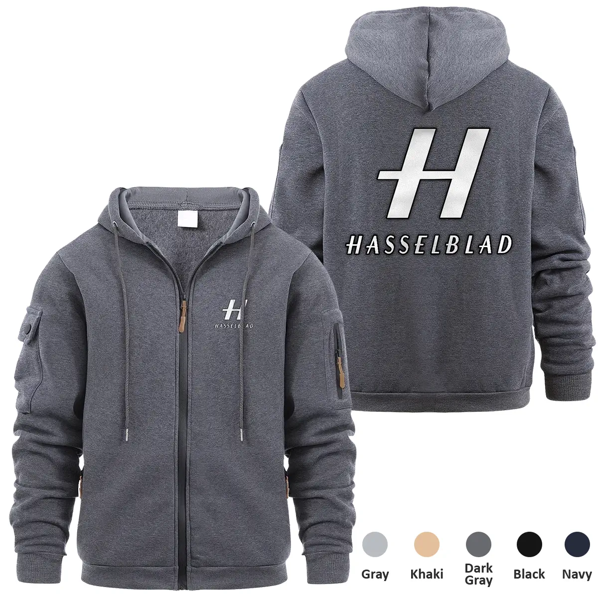 Hasselblad Photography Videography Exclusive Logo Full Zipper Sweatshirt Hoodie with Arm Pocket MFY241114AHSBFZH - Dark Gray