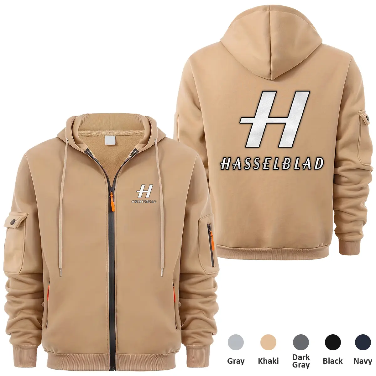 Hasselblad Photography Videography Exclusive Logo Full Zipper Sweatshirt Hoodie with Arm Pocket MFY241114AHSBFZH - Khaki