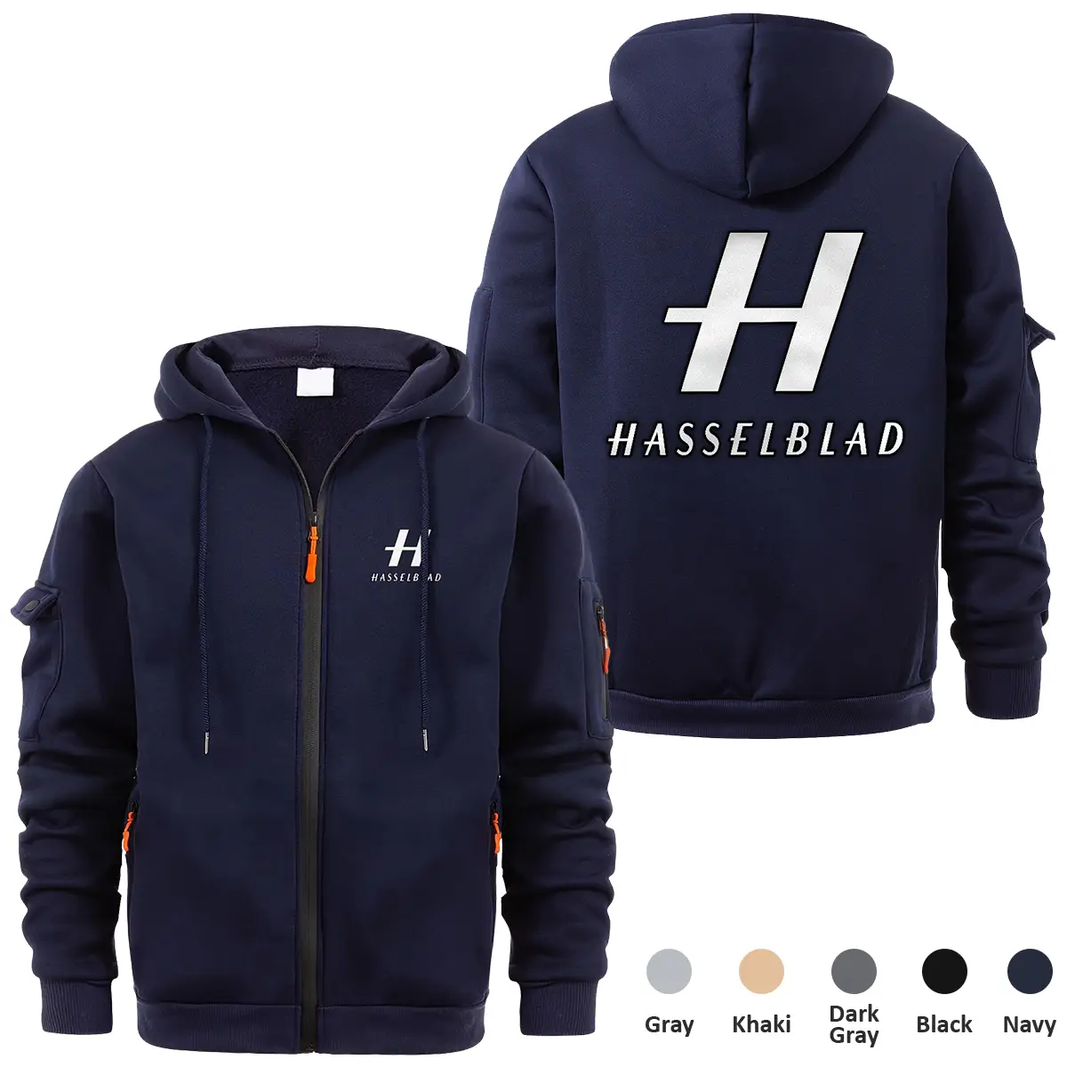 Hasselblad Photography Videography Exclusive Logo Full Zipper Sweatshirt Hoodie with Arm Pocket MFY241114AHSBFZH - Navy