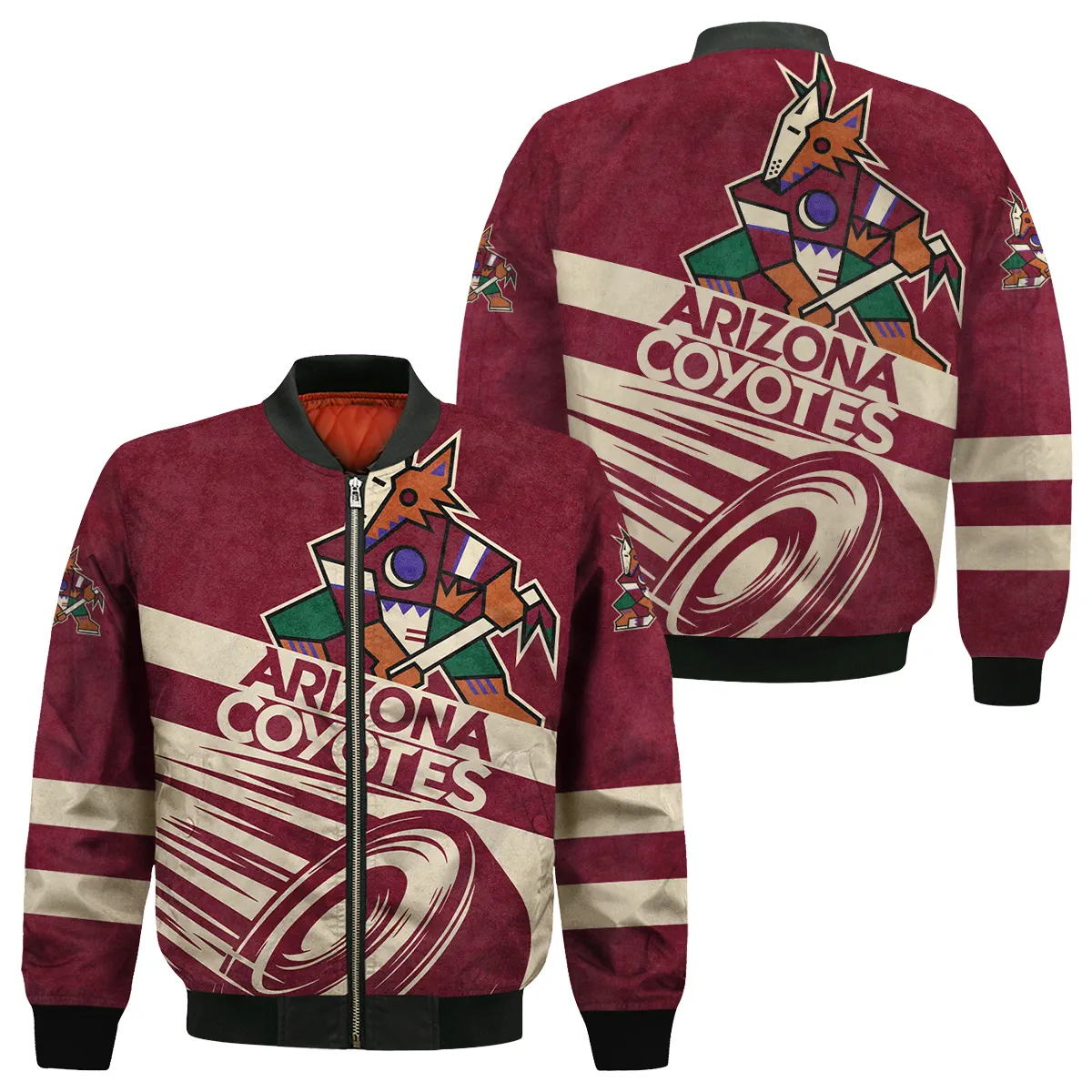 Ice Hockey Puck Arizona Coyotes National Hockey League All Over Prints Bomber Jacket MFY241114ACBB