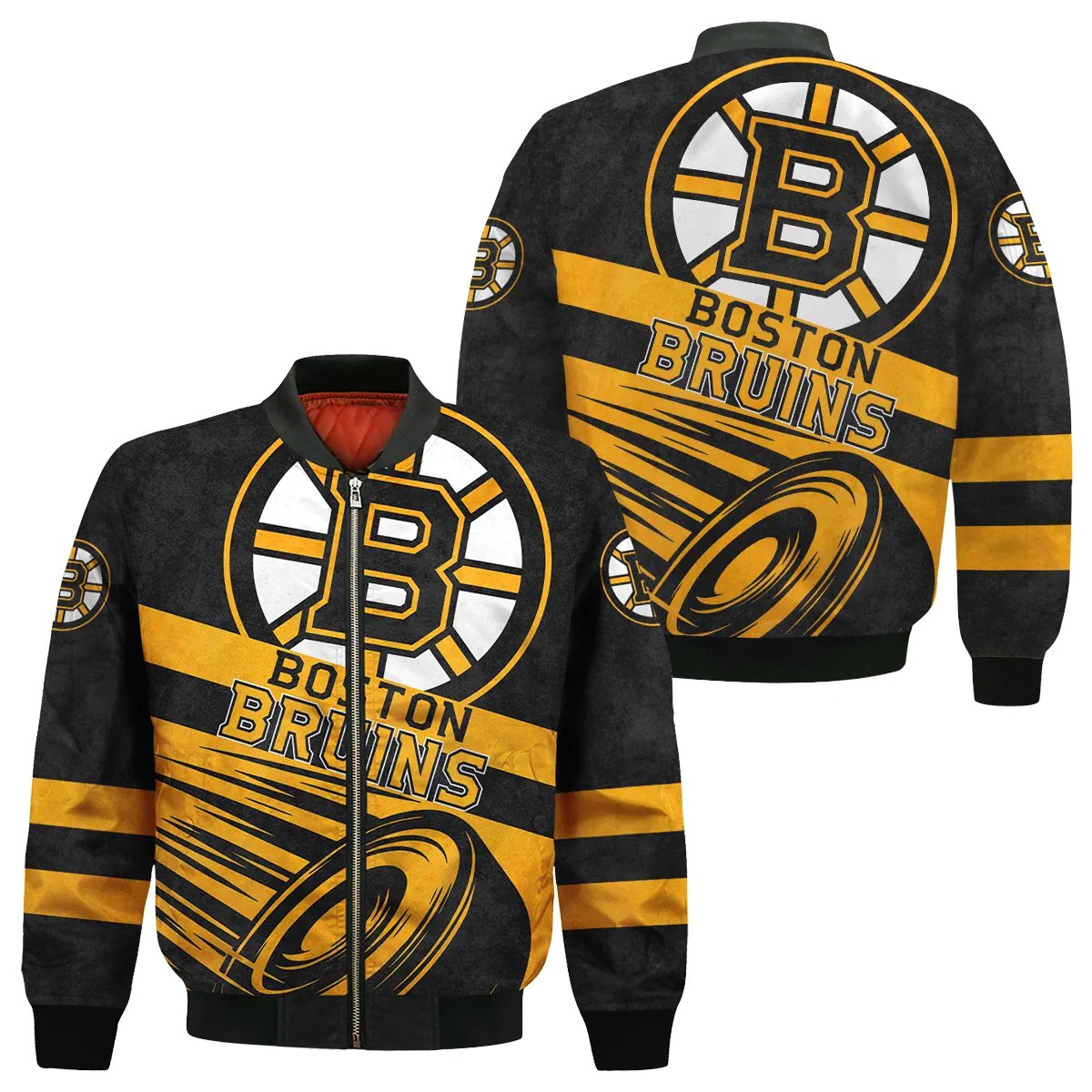 Ice Hockey Puck Boston Bruins National Hockey League All Over Prints Bomber Jacket MFY241114BBBB