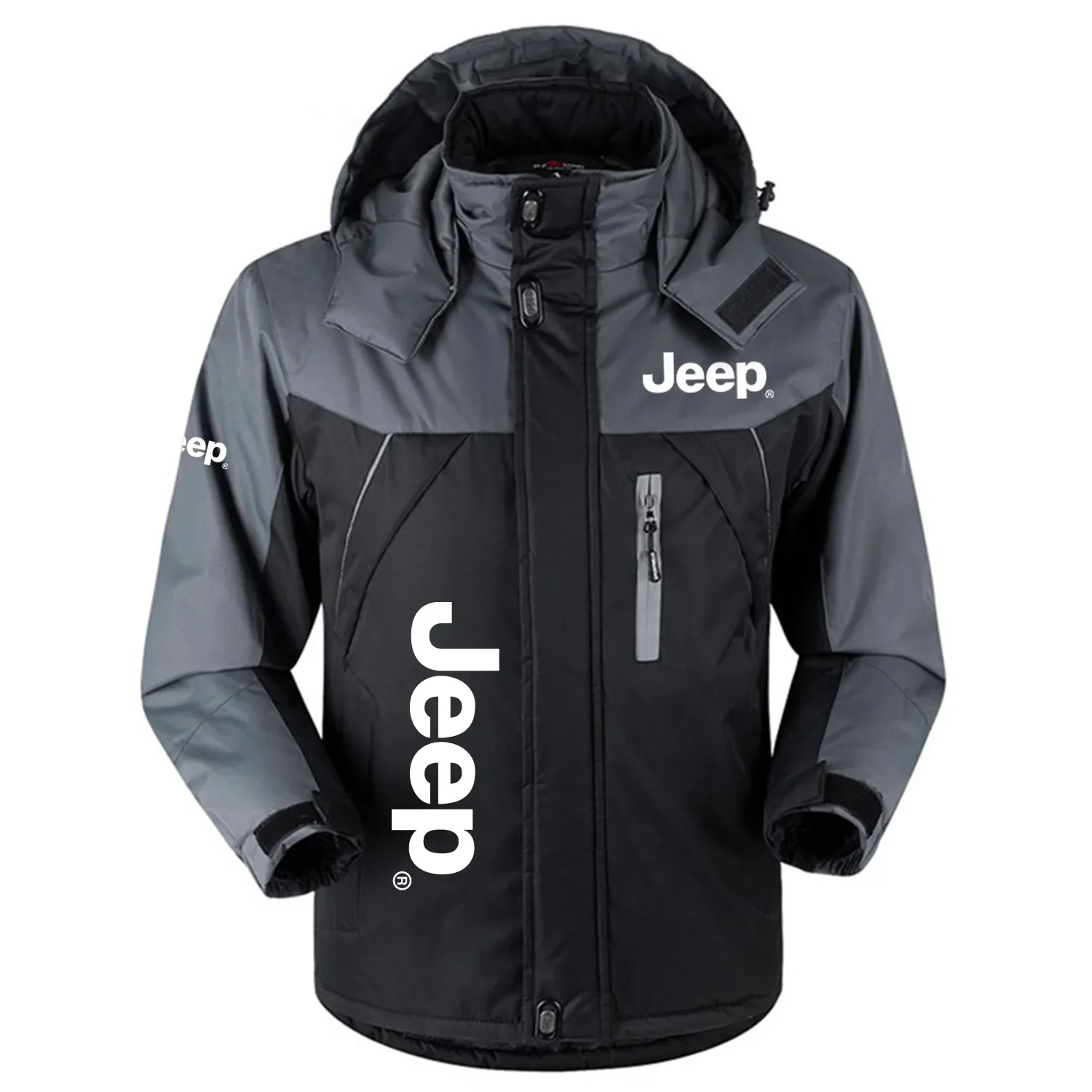 Jeep Exclusive Logo Outdoor Charging Suit Plush Thickened Cold Proof Wind Proof Waterproof Jacket Detachable Hood MFYTHCJ241112JEZ