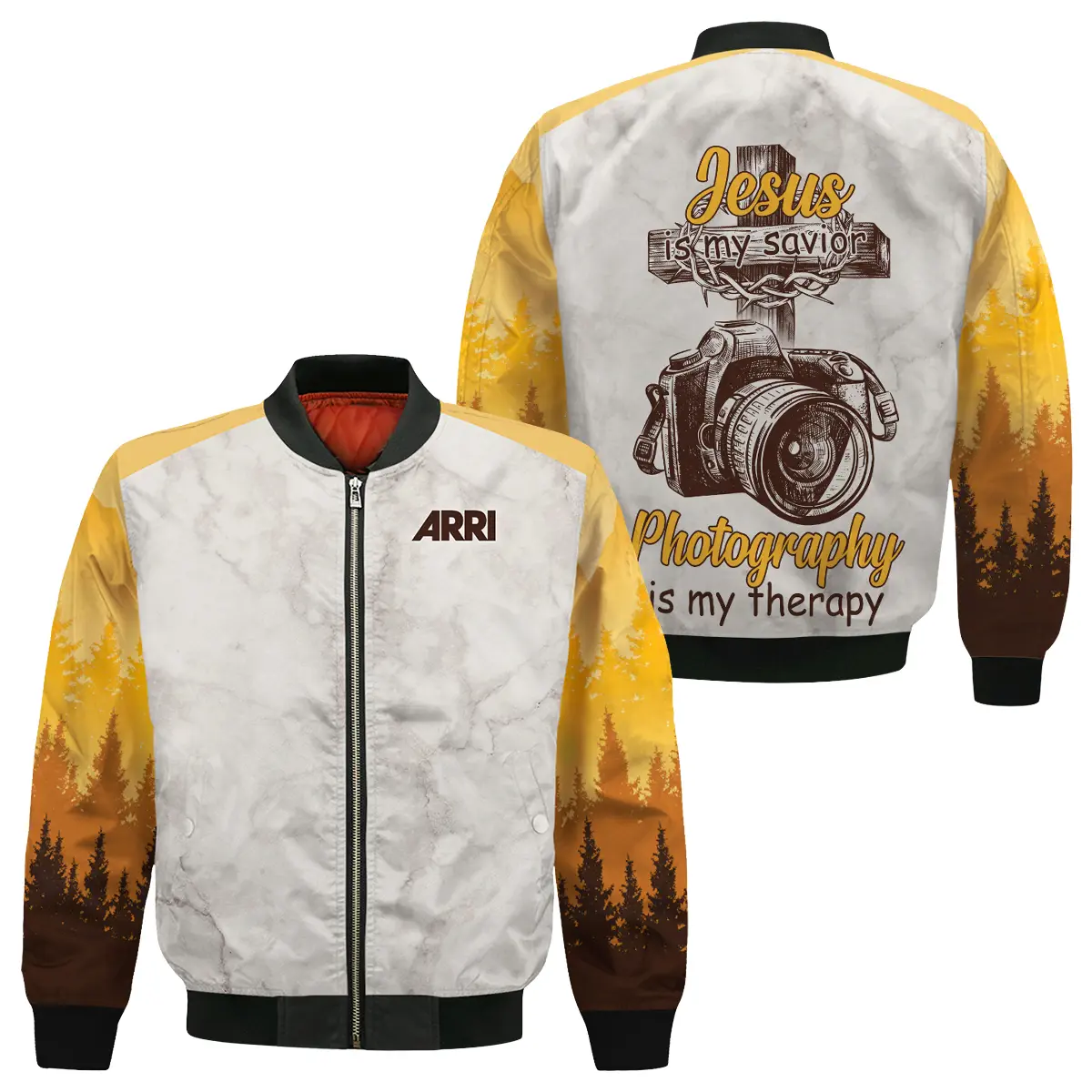 Jesus Is My Savior Photography Is My Therapy Arri Photography Videography All Over Prints Bomber Jacket MFY241114A2AR