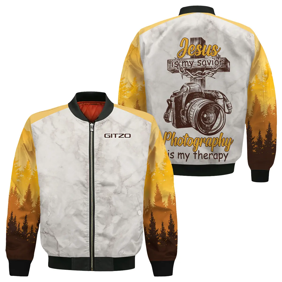 Jesus Is My Savior Photography Is My Therapy Gitzo Photography Videography All Over Prints Bomber Jacket MFY241114A2GZ