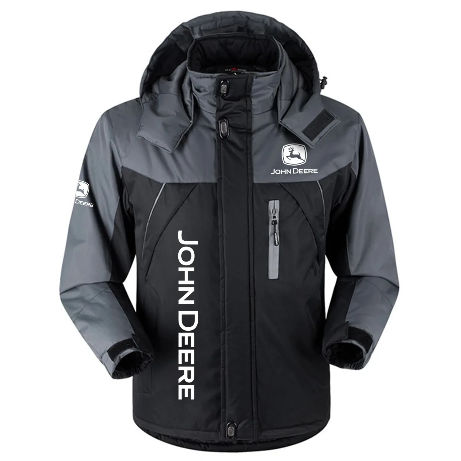 John Deere Exclusive Logo Outdoor Charging Suit Plush Thickened Cold Proof Wind Proof Waterproof Jacket Detachable Hood MFYTHCJ241112JDZ