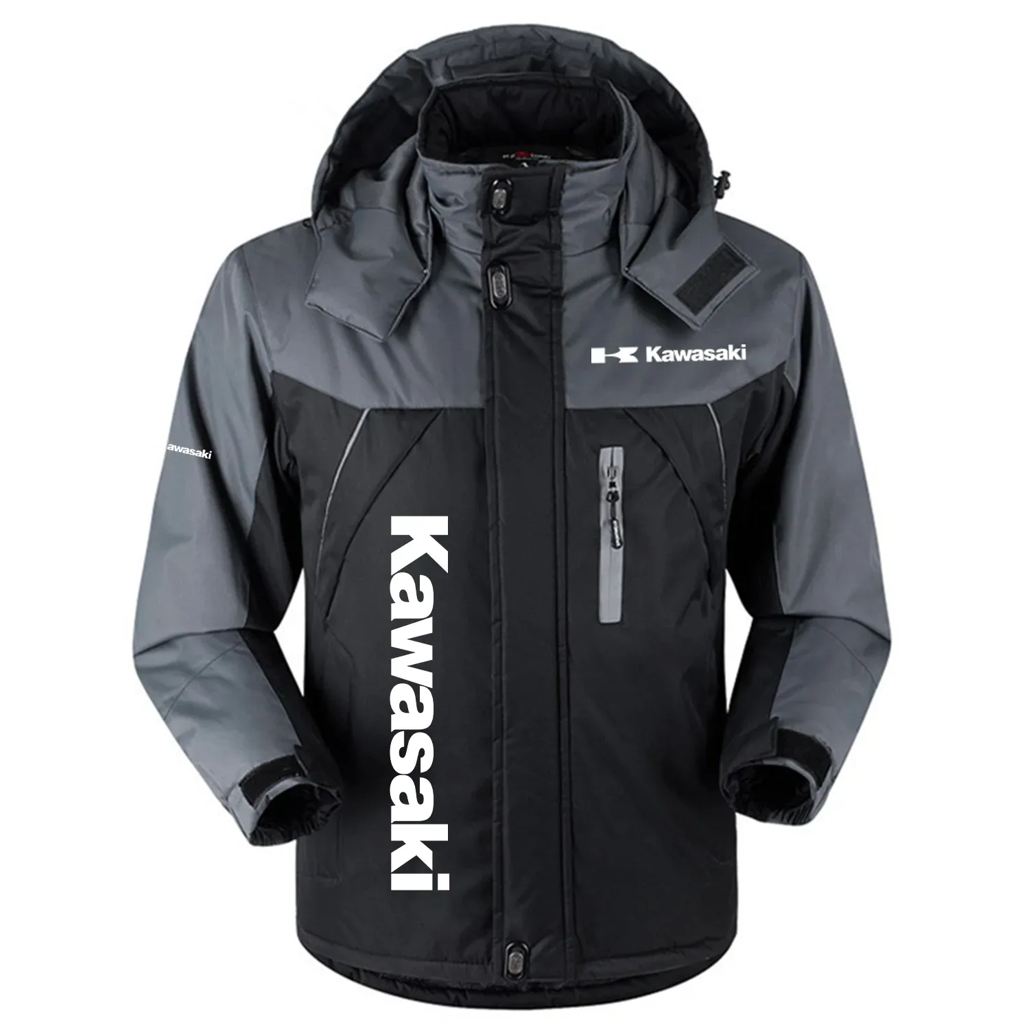 Kawasaki Exclusive Logo Outdoor Charging Suit Plush Thickened Cold Proof Wind Proof Waterproof Jacket Detachable Hood MFYTHCJ241112KAZ