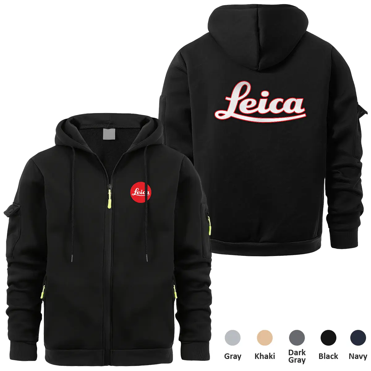 Leica Photography Videography Exclusive Logo Full Zipper Sweatshirt Hoodie with Arm Pocket MFY241114ALCFZH - Black