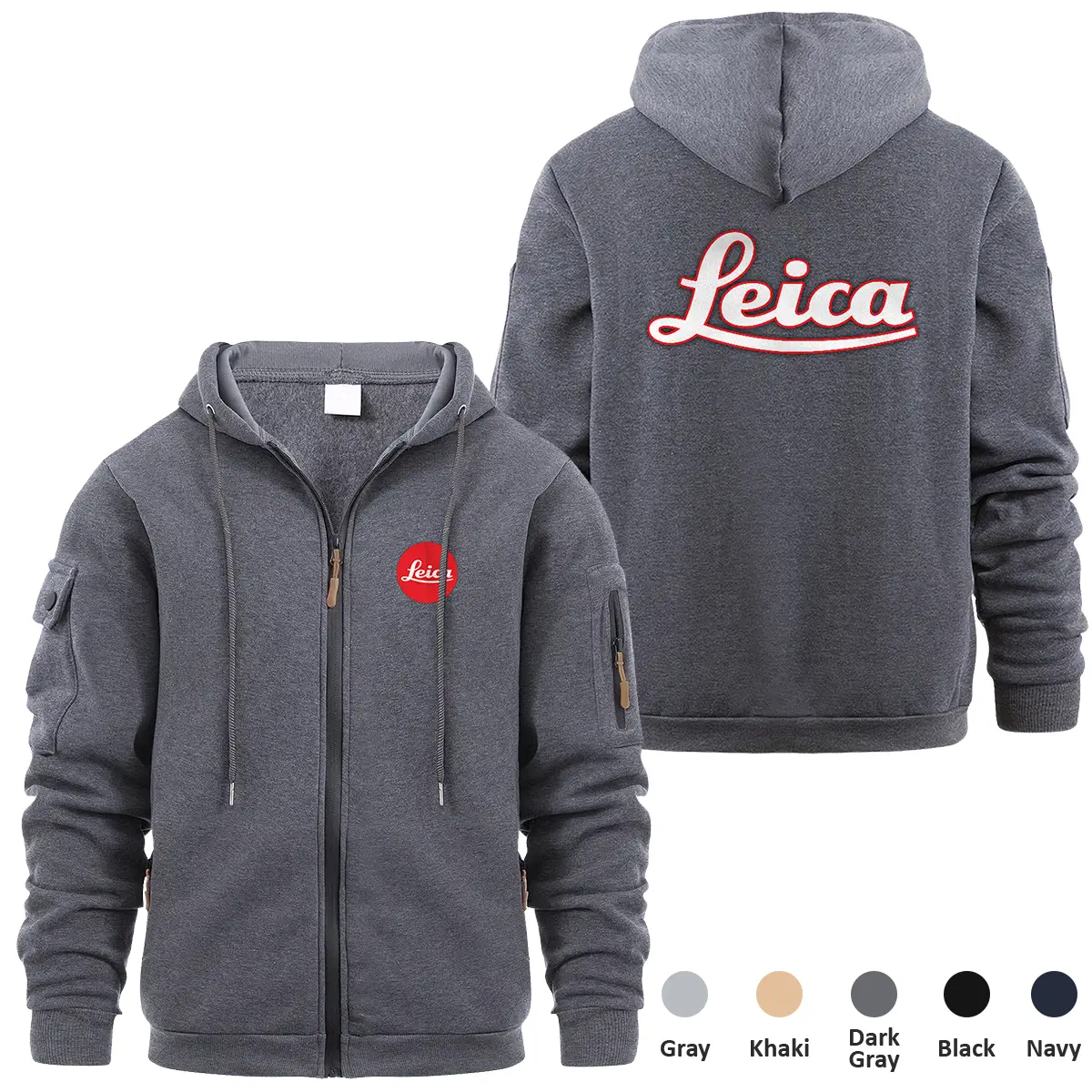 Leica Photography Videography Exclusive Logo Full Zipper Sweatshirt Hoodie with Arm Pocket MFY241114ALCFZH - Dark Gray