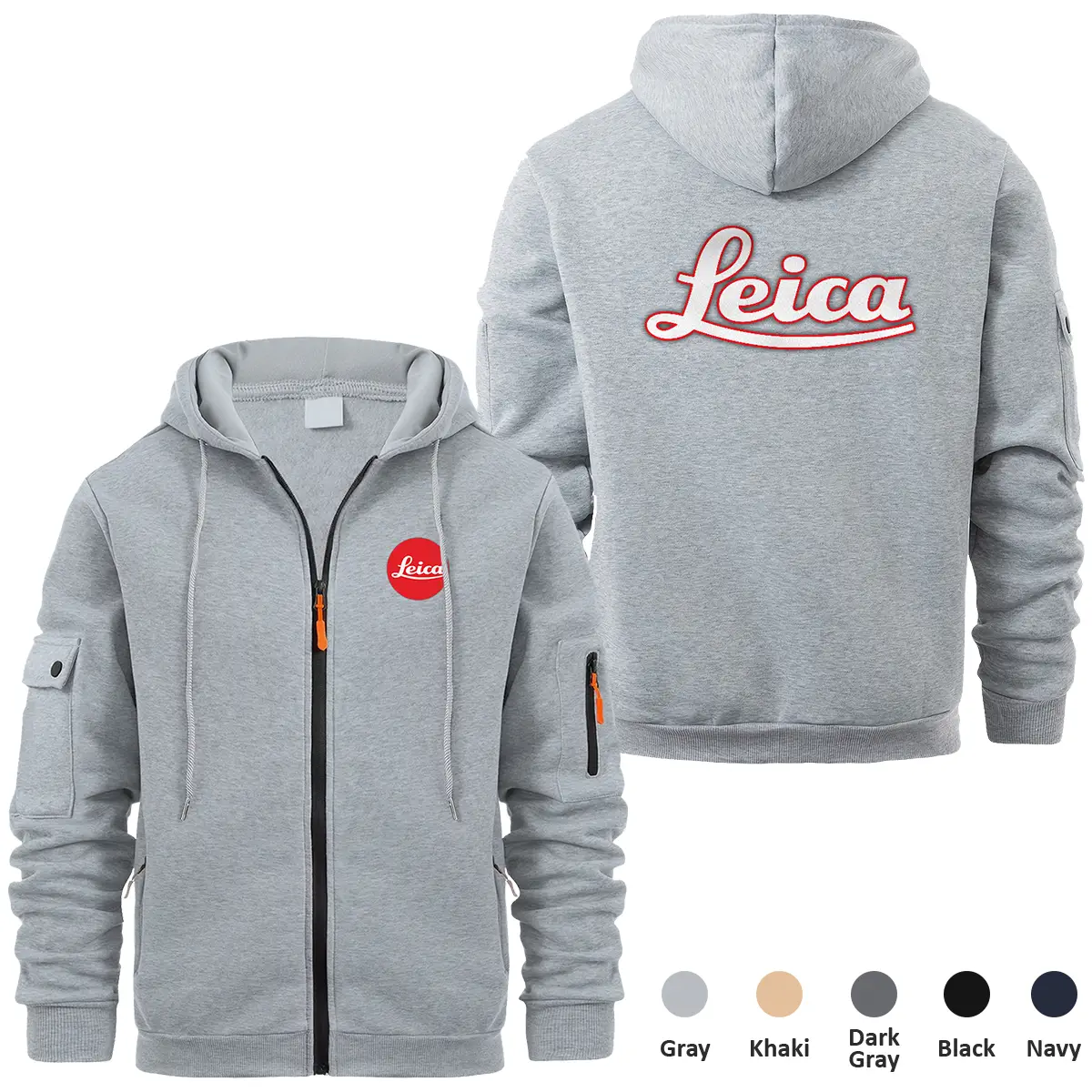 Leica Photography Videography Exclusive Logo Full Zipper Sweatshirt Hoodie with Arm Pocket MFY241114ALCFZH - Gray