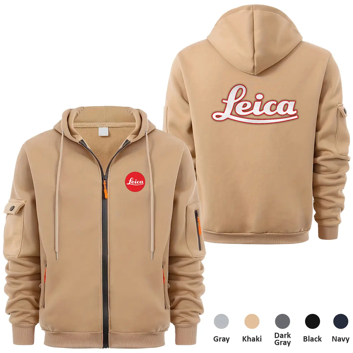 Leica Photography Videography Exclusive Logo Full Zipper Sweatshirt Hoodie with Arm Pocket MFY241114ALCFZH - Khaki