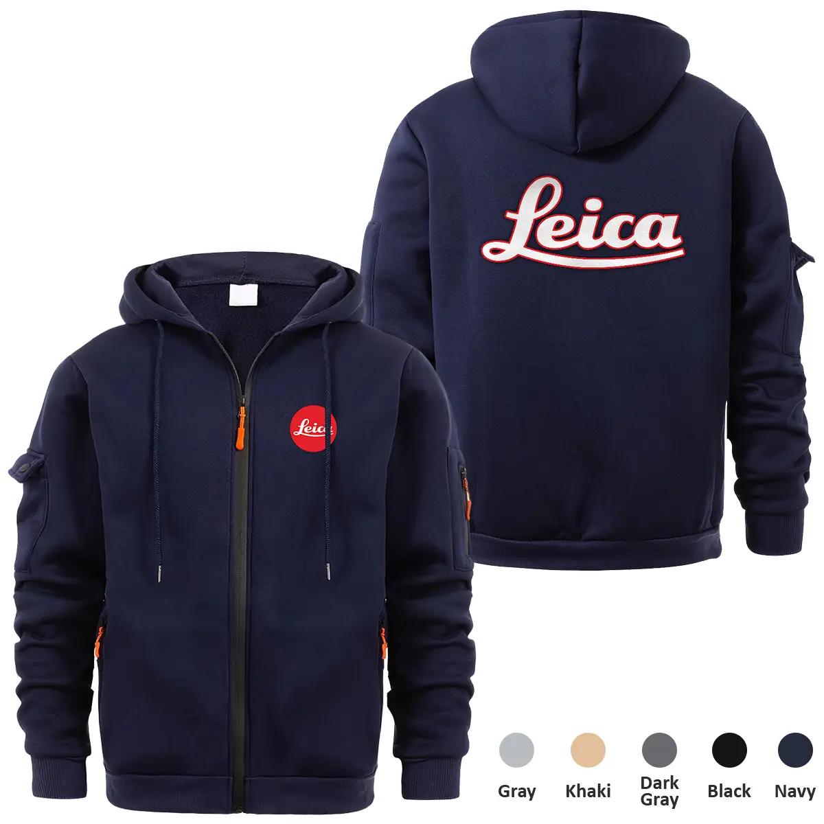 Leica Photography Videography Exclusive Logo Full Zipper Sweatshirt Hoodie with Arm Pocket MFY241114ALCFZH - Navy