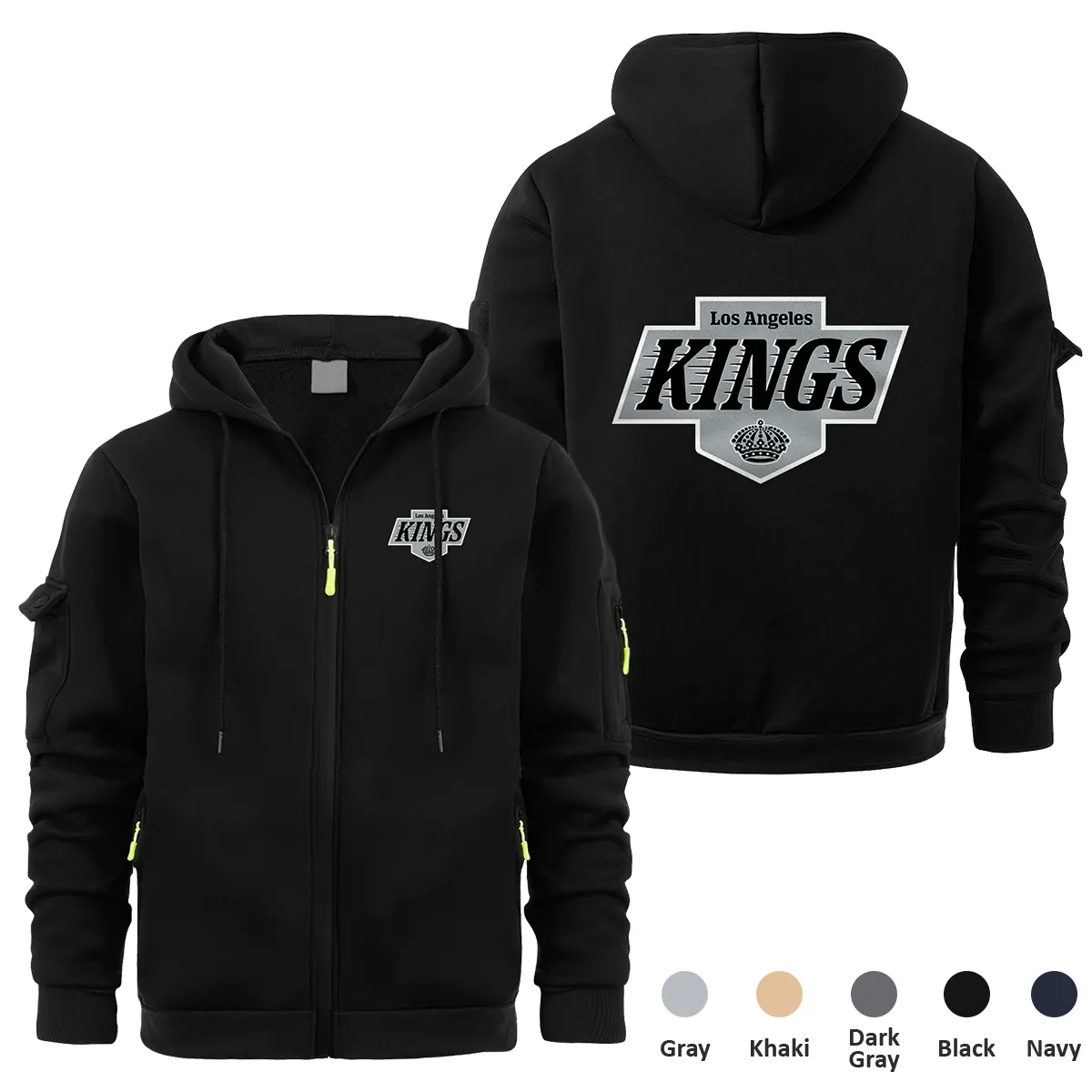 Los Angeles Kings NHL Exclusive Logo Full Zipper Sweatshirt Hoodie with Arm Pocket MFY241114LAKFZH - Black