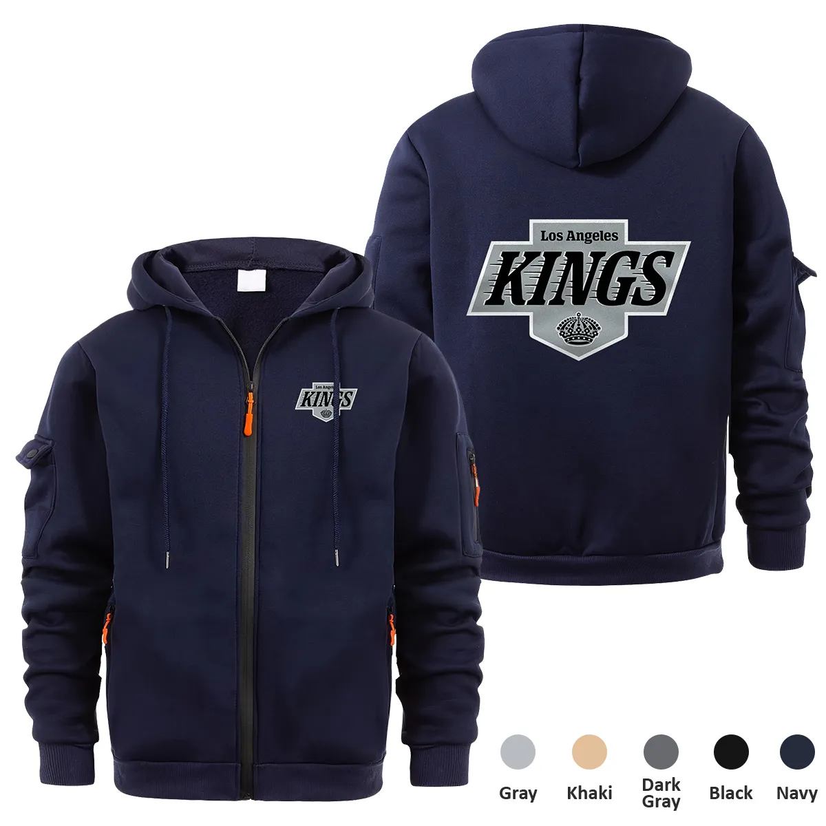 Los Angeles Kings NHL Exclusive Logo Full Zipper Sweatshirt Hoodie with Arm Pocket MFY241114LAKFZH - Navy