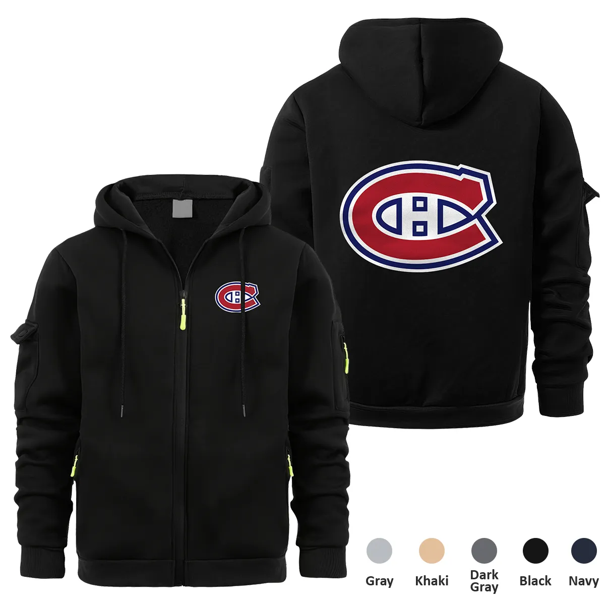 Montreal Canadiens NHL Exclusive Logo Full Zipper Sweatshirt Hoodie with Arm Pocket MFY241114MCFZH - Black