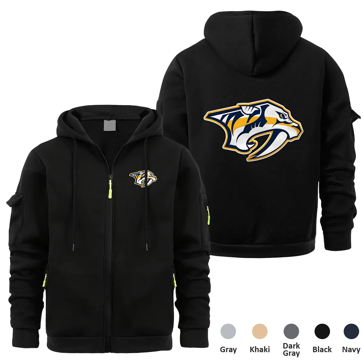 Nashville Predators NHL Exclusive Logo Full Zipper Sweatshirt Hoodie with Arm Pocket MFY241114NPFZH - Black