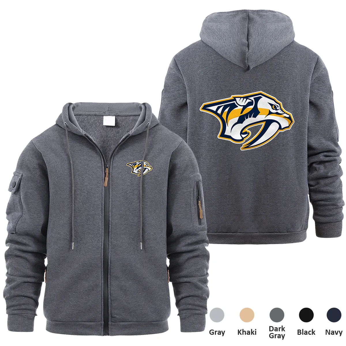 Nashville Predators NHL Exclusive Logo Full Zipper Sweatshirt Hoodie with Arm Pocket MFY241114NPFZH - Dark Gray