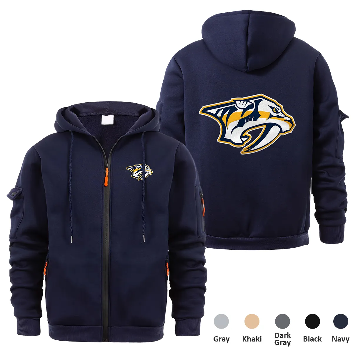 Nashville Predators NHL Exclusive Logo Full Zipper Sweatshirt Hoodie with Arm Pocket MFY241114NPFZH - Navy