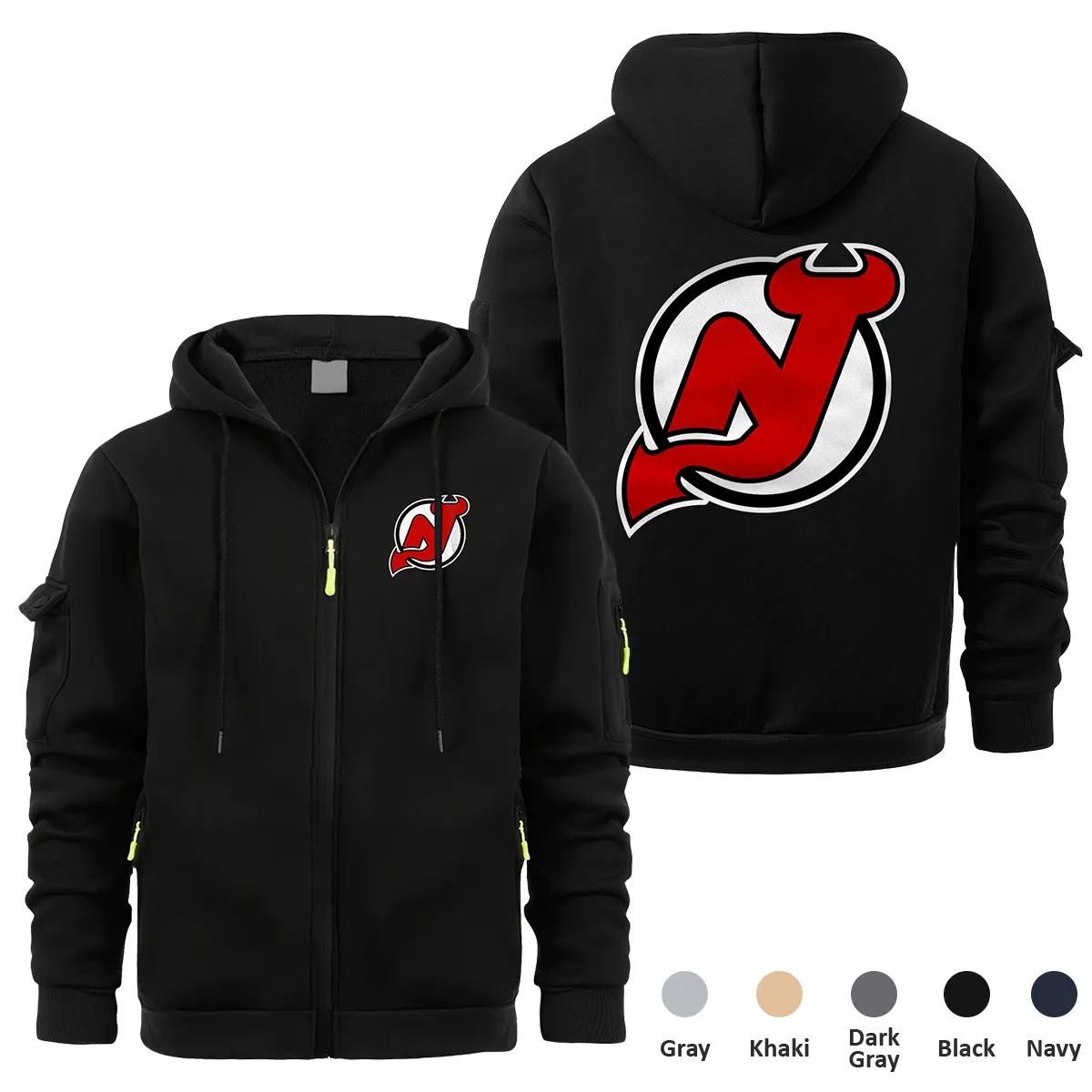 New Jersey Devils NHL Exclusive Logo Full Zipper Sweatshirt Hoodie with Arm Pocket MFY241114NJDFZH - Black