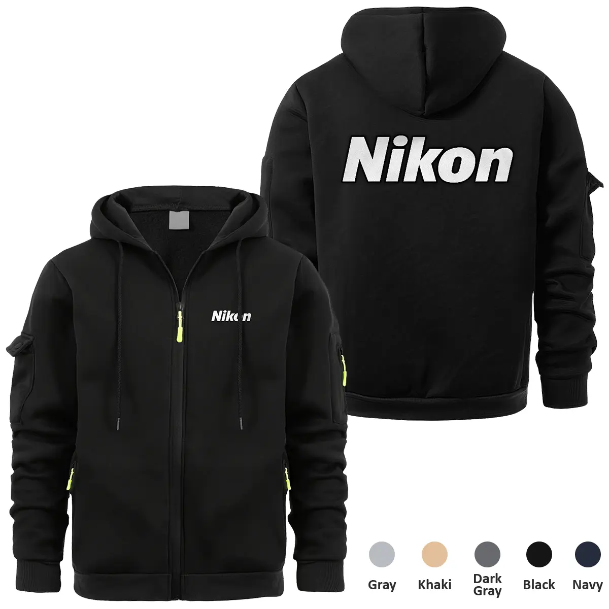 Nikon Photography Videography Exclusive Logo Full Zipper Sweatshirt Hoodie with Arm Pocket MFY241114ANKFZH - Black