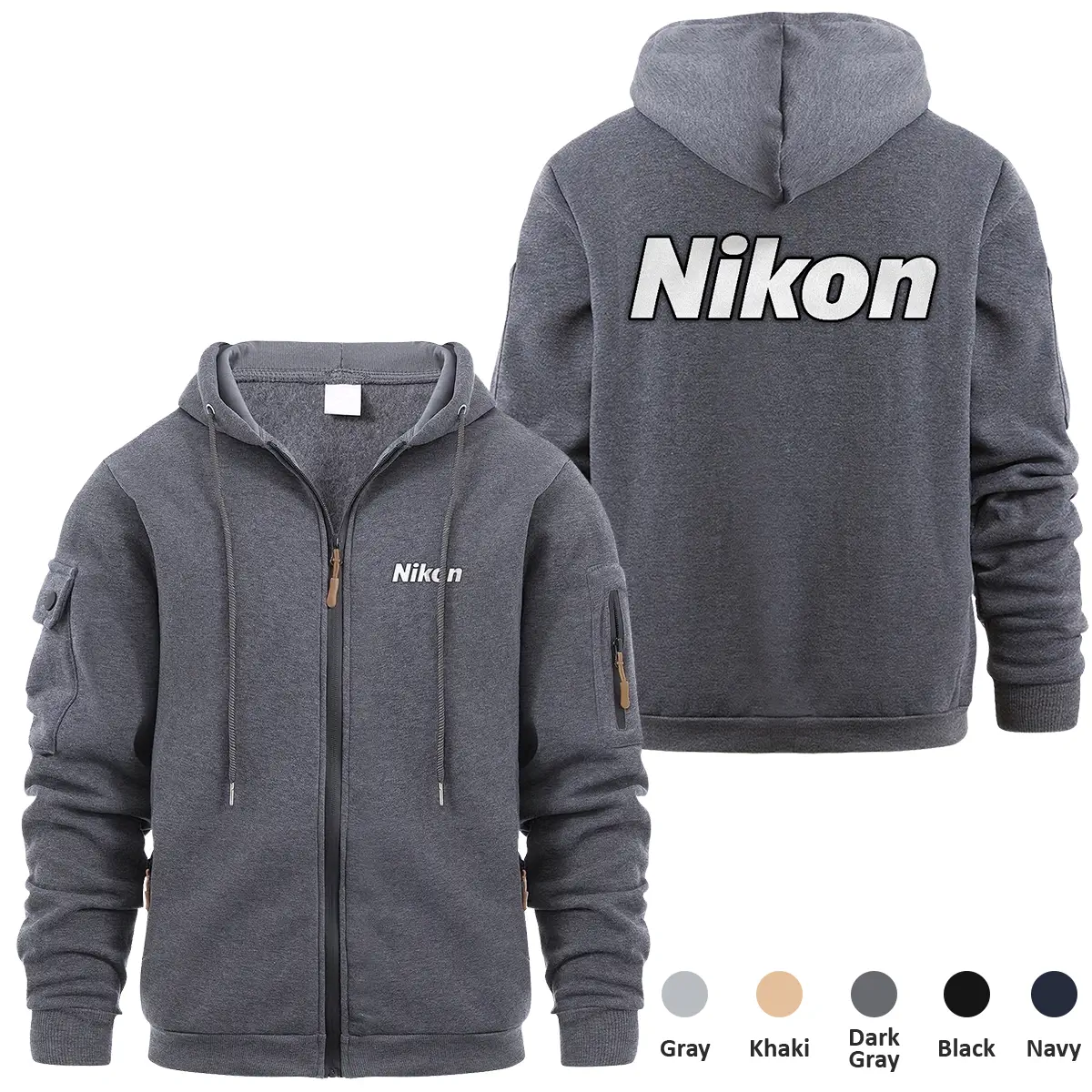 Nikon Photography Videography Exclusive Logo Full Zipper Sweatshirt Hoodie with Arm Pocket MFY241114ANKFZH - Dark Gray