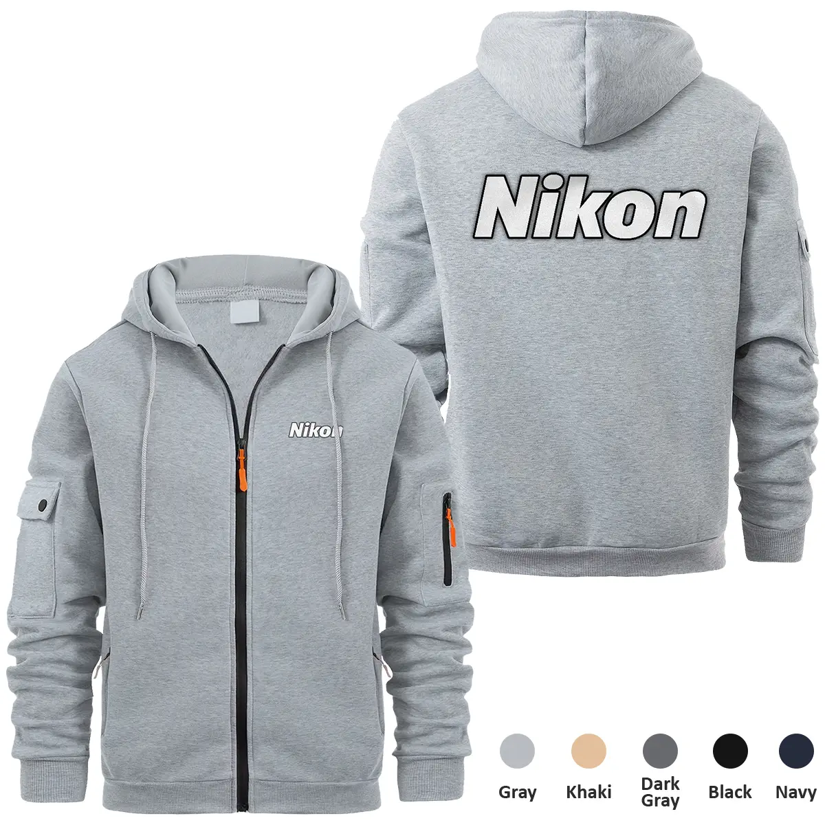 Nikon Photography Videography Exclusive Logo Full Zipper Sweatshirt Hoodie with Arm Pocket MFY241114ANKFZH - Gray