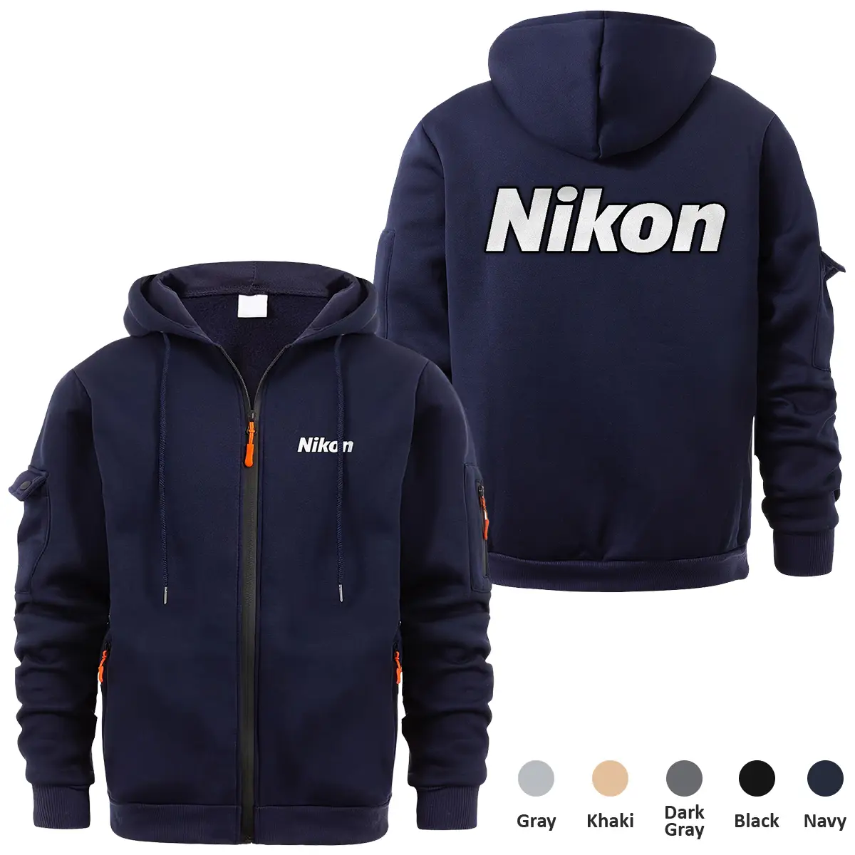 Nikon Photography Videography Exclusive Logo Full Zipper Sweatshirt Hoodie with Arm Pocket MFY241114ANKFZH - Navy