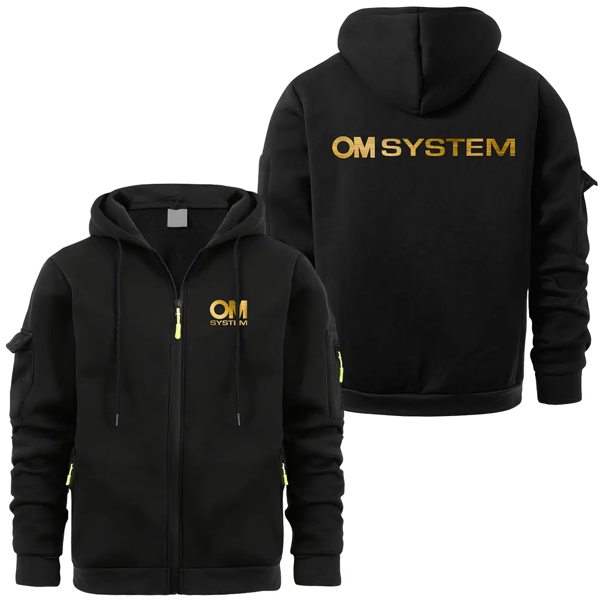 OM SYSTEM Photography Videography Exclusive Logo Full Zipper Sweatshirt Hoodie with Arm Pocket MFY241114A2OMSFZH - Black