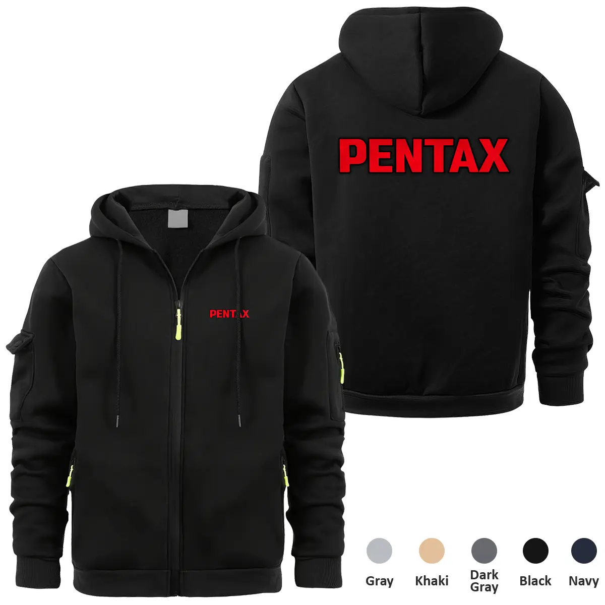 Pentax Photography Videography Exclusive Logo Full Zipper Sweatshirt Hoodie with Arm Pocket MFY241114APTFZH - Black