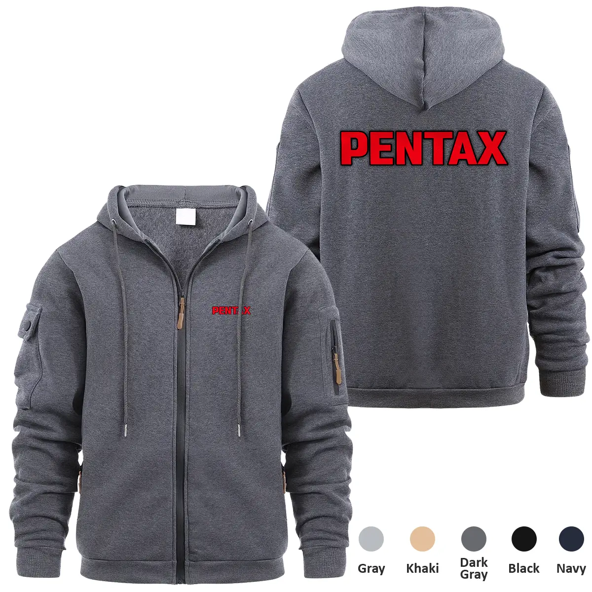 Pentax Photography Videography Exclusive Logo Full Zipper Sweatshirt Hoodie with Arm Pocket MFY241114APTFZH - Dark Gray