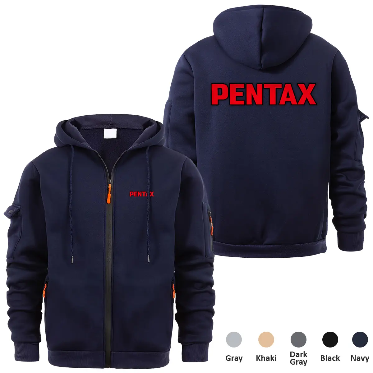 Pentax Photography Videography Exclusive Logo Full Zipper Sweatshirt Hoodie with Arm Pocket MFY241114APTFZH - Navy