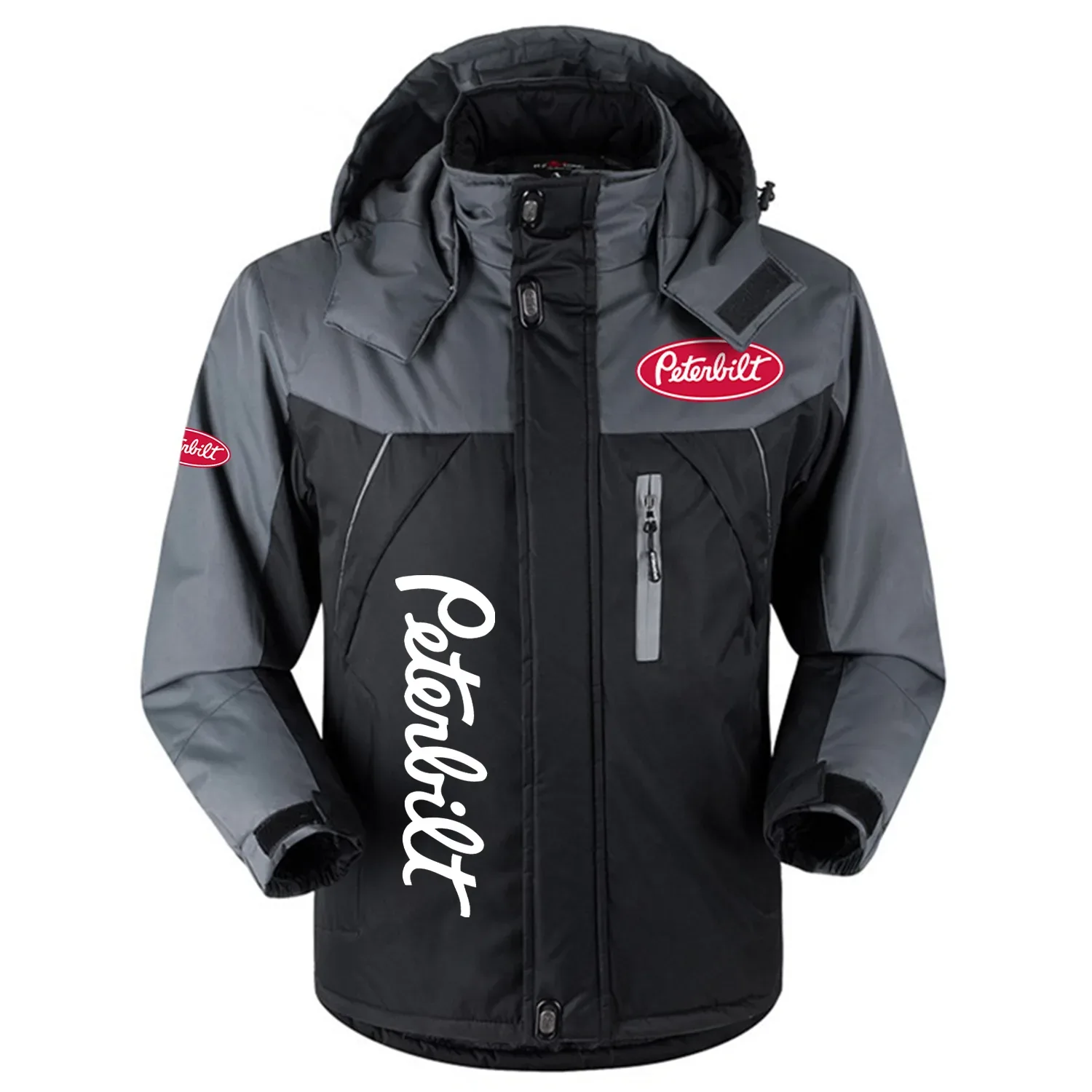 Peterbilt Exclusive Logo Outdoor Charging Suit Plush Thickened Cold Proof Wind Proof Waterproof Jacket Detachable Hood MFYTHCJ241112PTZ