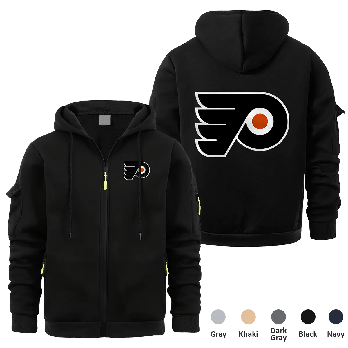 Philadelphia Flyers NHL Exclusive Logo Full Zipper Sweatshirt Hoodie with Arm Pocket MFY241114PFFZH - Black