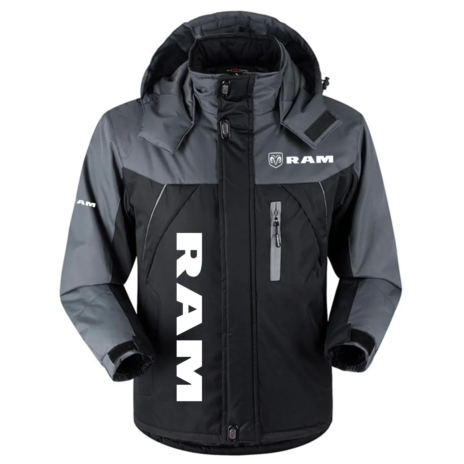 Ram Exclusive Logo Outdoor Charging Suit Plush Thickened Cold Proof Wind Proof Waterproof Jacket Detachable Hood MFYTHCJ241112RMZ