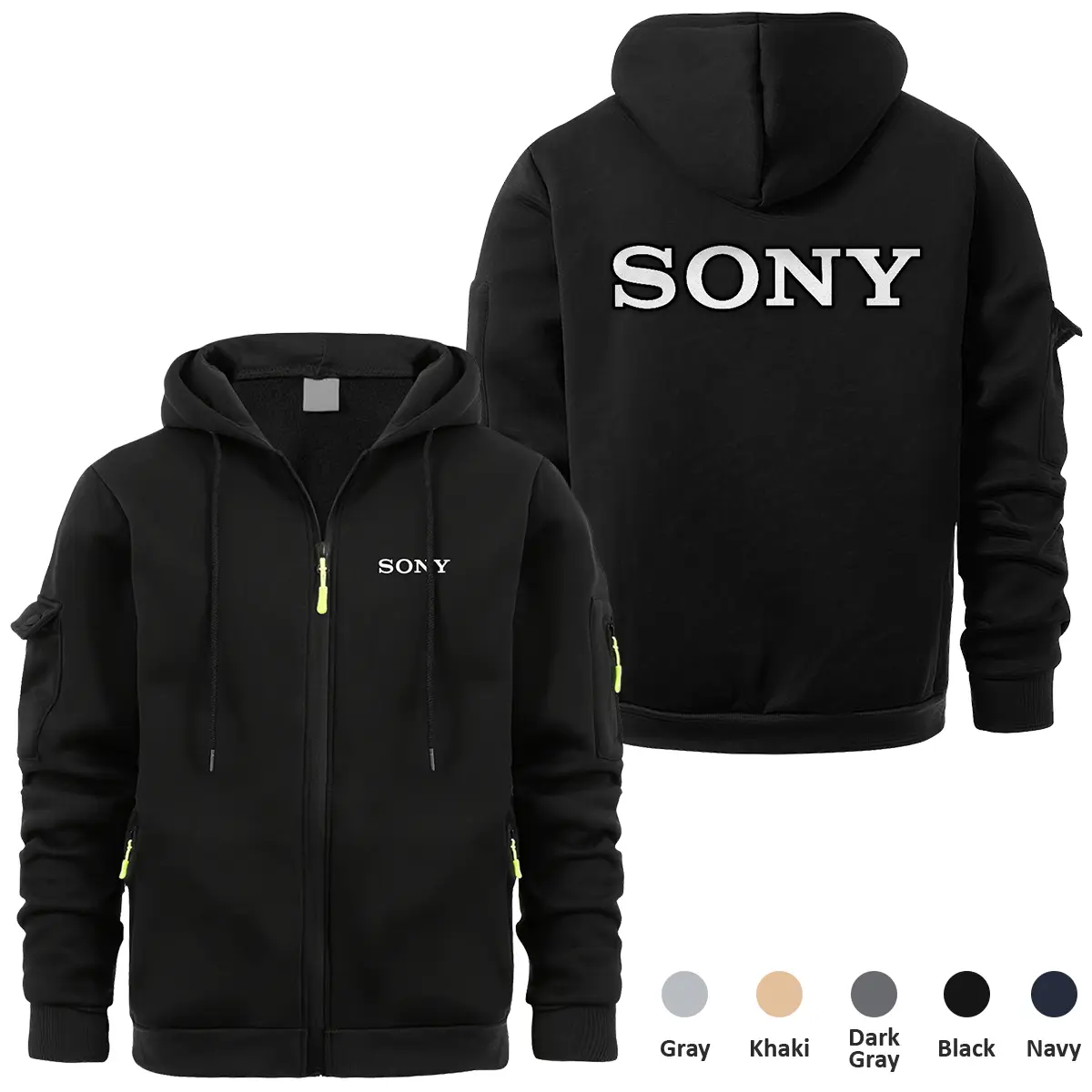 Sony Photography Videography Exclusive Logo Full Zipper Sweatshirt Hoodie with Arm Pocket MFY241114ASNFZH - Black