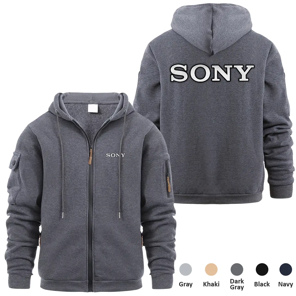 Sony Photography Videography Exclusive Logo Full Zipper Sweatshirt Hoodie with Arm Pocket MFY241114ASNFZH - Dark Gray