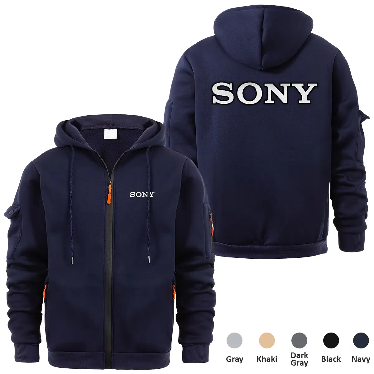 Sony Photography Videography Exclusive Logo Full Zipper Sweatshirt Hoodie with Arm Pocket MFY241114ASNFZH - Navy