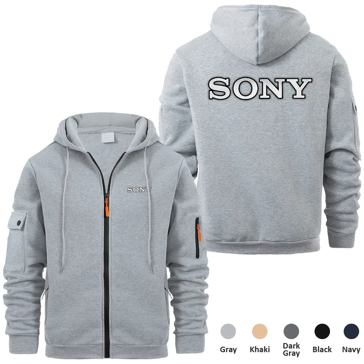 Sony Photography Videography Exclusive Logo Velvet Full Zipper Sweatshirt Hoodie with Arm Pocket - Gray MFY241114ASNFZH