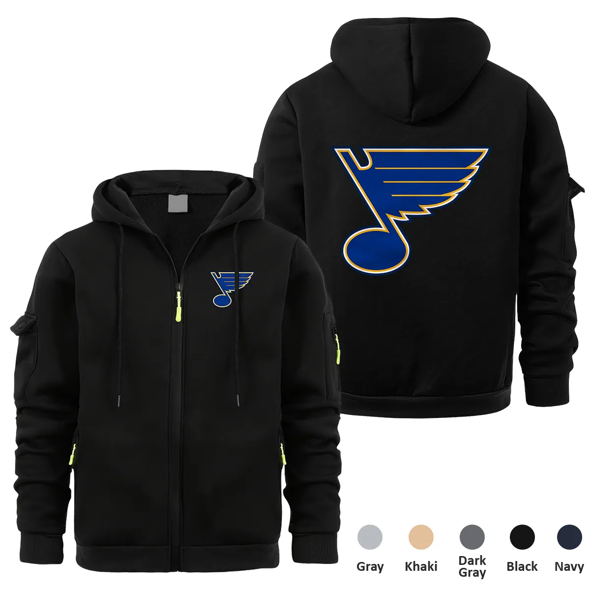 St. Louis Blues NHL Exclusive Logo Full Zipper Sweatshirt Hoodie with Arm Pocket MFY241114SLBFZH - Black