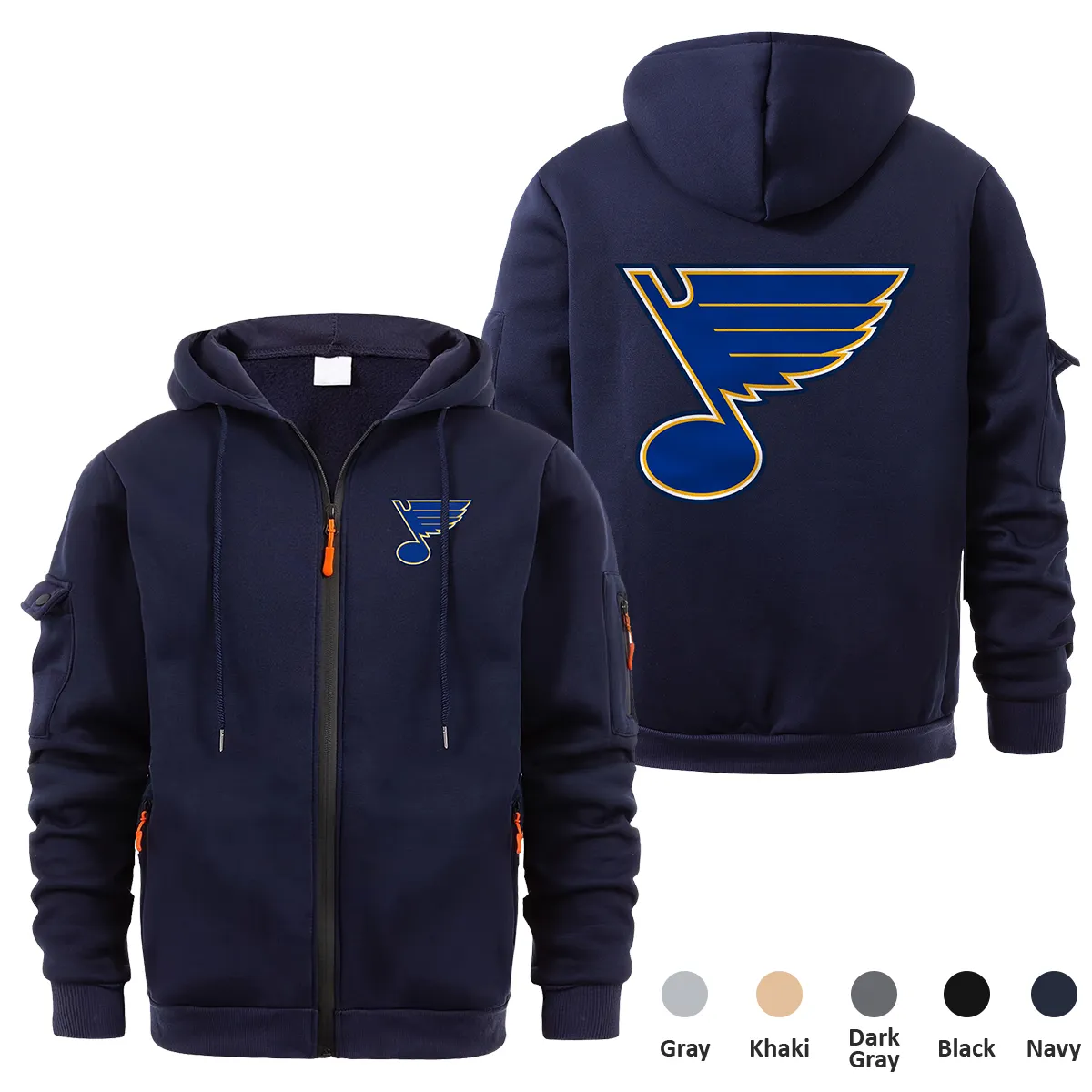 St. Louis Blues NHL Exclusive Logo Full Zipper Sweatshirt Hoodie with Arm Pocket MFY241114SLBFZH - Navy