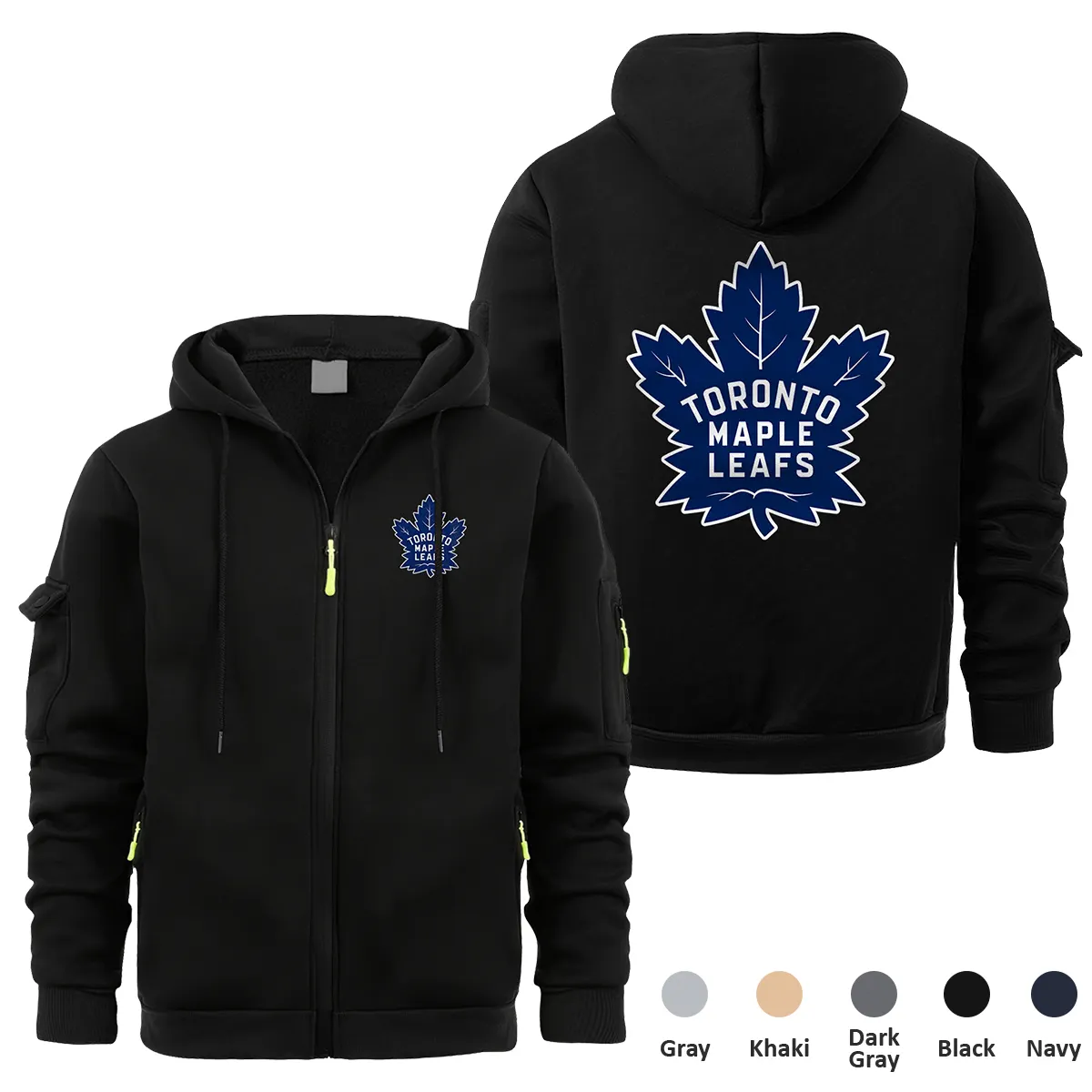 Toronto Maple Leafs NHL Exclusive Logo Full Zipper Sweatshirt Hoodie with Arm Pocket MFY241114TMLFZH - Black