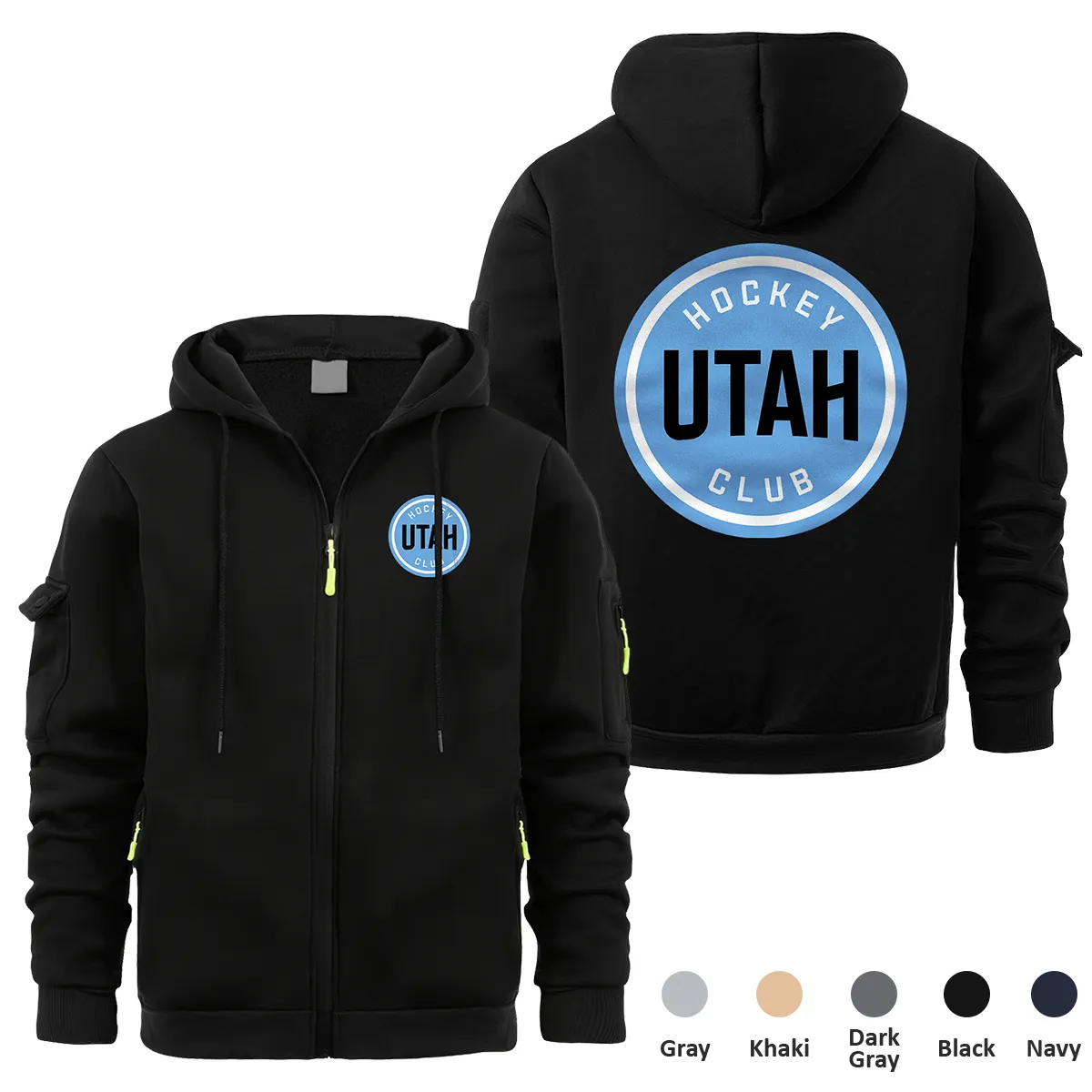 Utah Hockey Club NHL Exclusive Logo Full Zipper Sweatshirt Hoodie with Arm Pocket MFY241114UHCFZH - Black