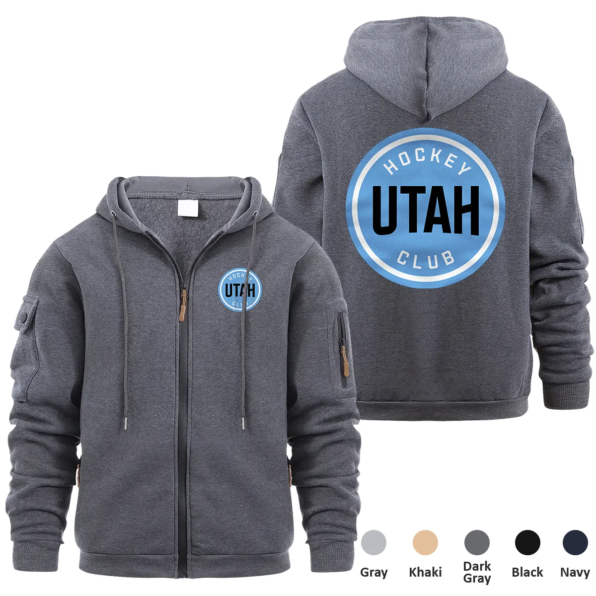 Utah Hockey Club NHL Exclusive Logo Full Zipper Sweatshirt Hoodie with Arm Pocket MFY241114UHCFZH - Dark Gray