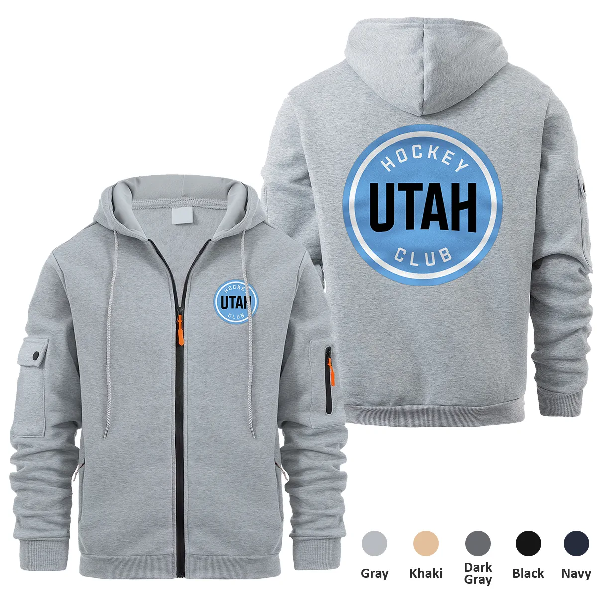 Utah Hockey Club NHL Exclusive Logo Full Zipper Sweatshirt Hoodie with Arm Pocket MFY241114UHCFZH - Gray