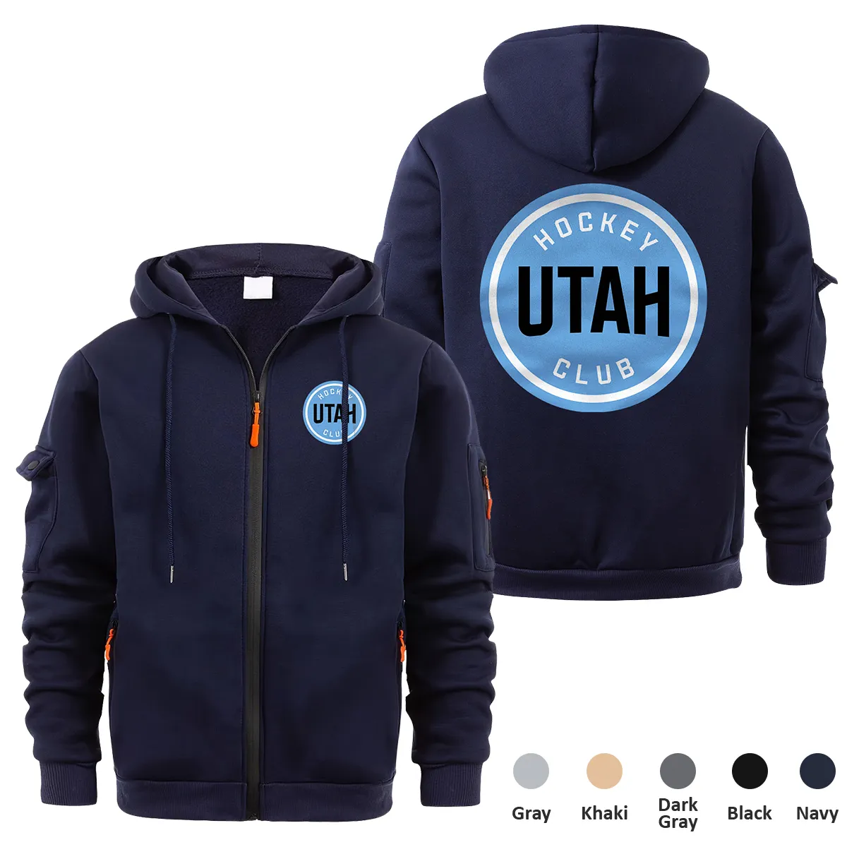 Utah Hockey Club NHL Exclusive Logo Full Zipper Sweatshirt Hoodie with Arm Pocket MFY241114UHCFZH - Navy