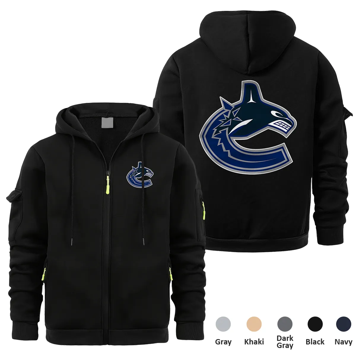 Vancouver Canucks NHL Exclusive Logo Full Zipper Sweatshirt Hoodie with Arm Pocket MFY241114VCFZH - Black