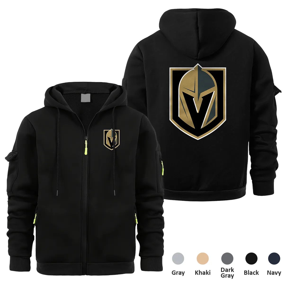 Vegas Golden Knights NHL Exclusive Logo Full Zipper Sweatshirt Hoodie with Arm Pocket MFY241114VGKFZH - Black