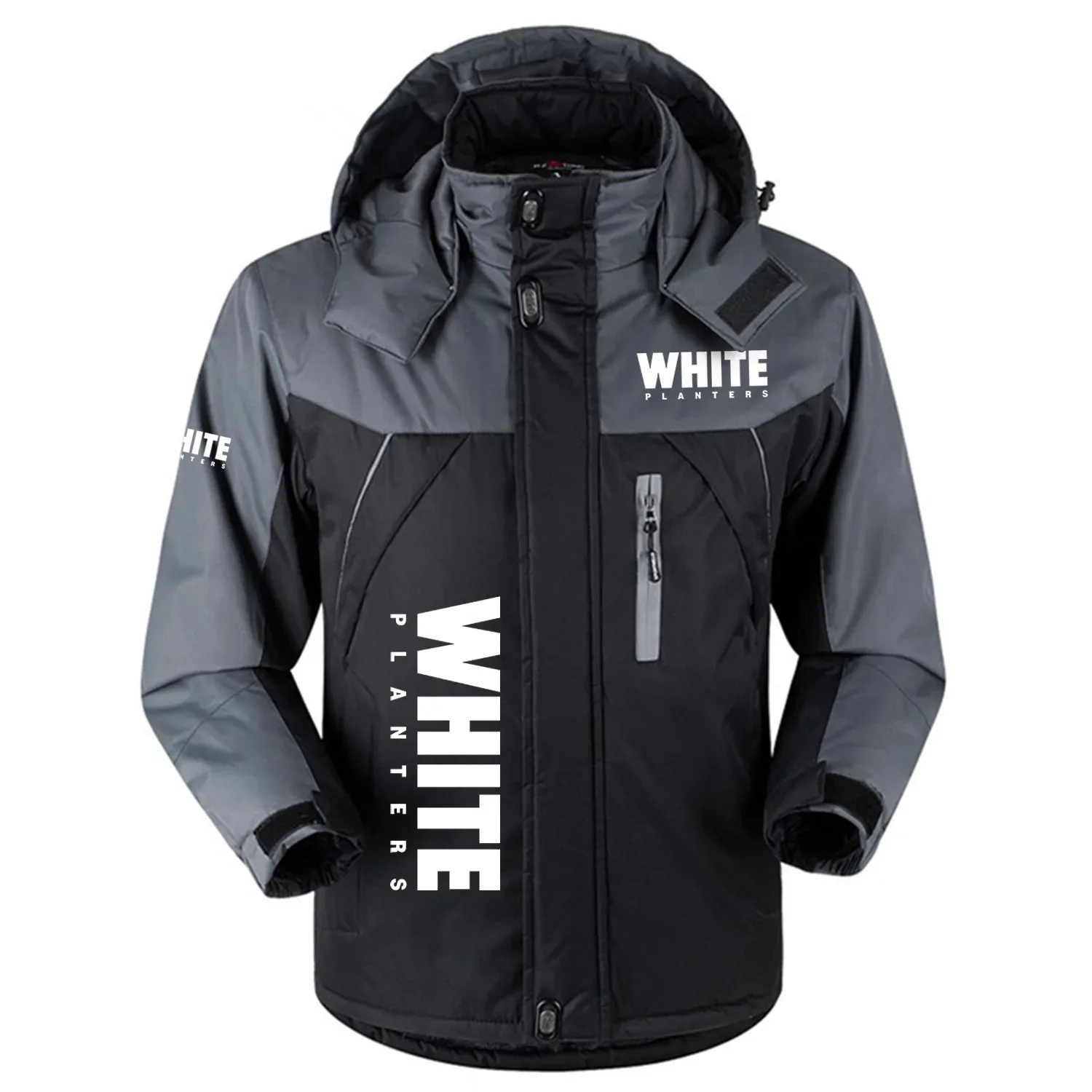 White Planters Exclusive Logo Outdoor Charging Suit Plush Thickened Cold Proof Wind Proof Waterproof Jacket Detachable Hood MFYTHCJ241112WPZ