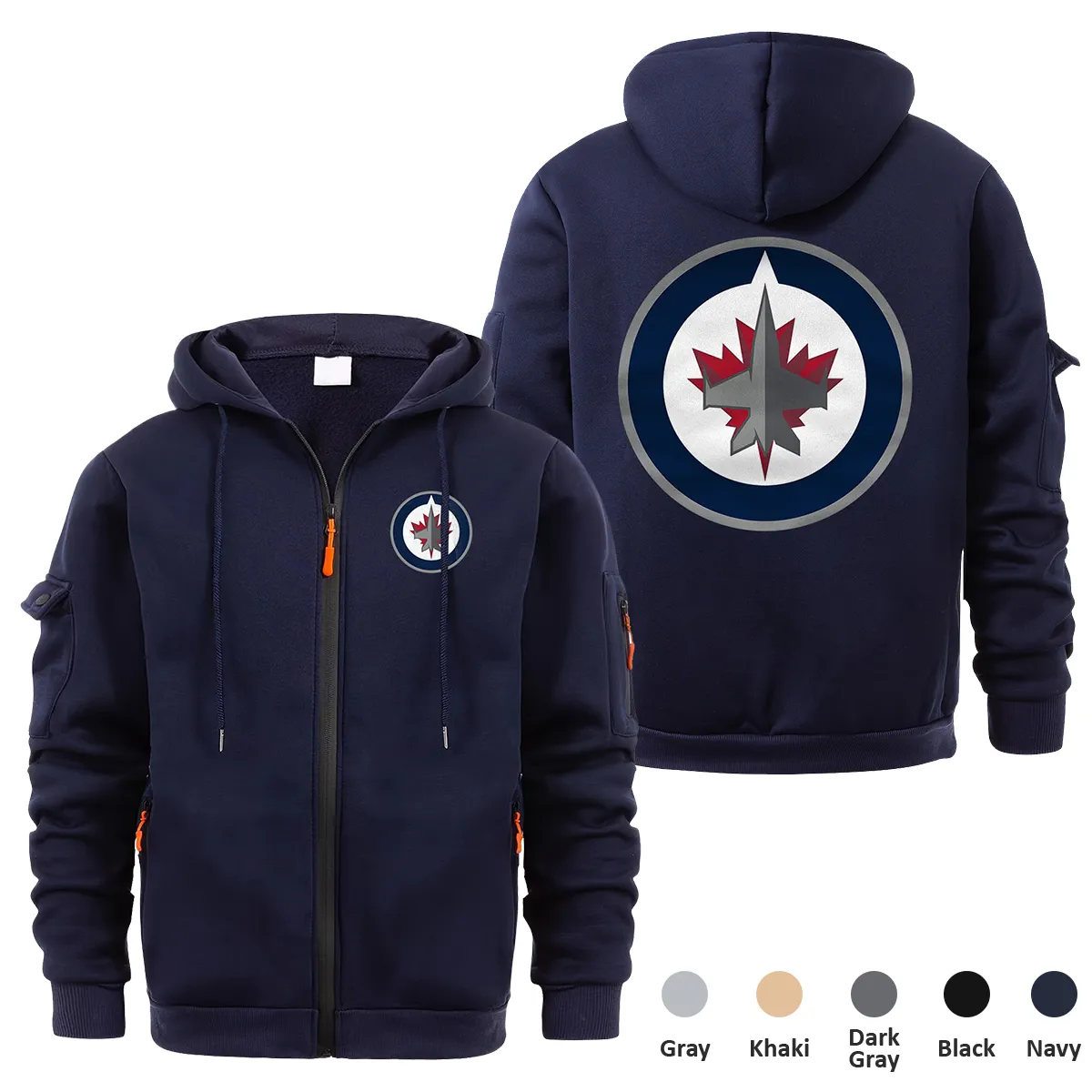 Winnipeg Jets NHL Exclusive Logo Full Zipper Sweatshirt Hoodie with Arm Pocket MFY241114WJFZH - Navy