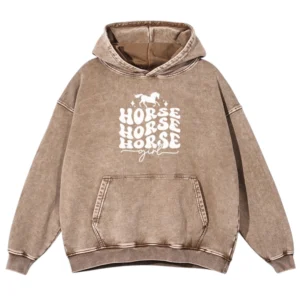 Horse Horse Horse Girl Washed Pullover Hoodie - Sand